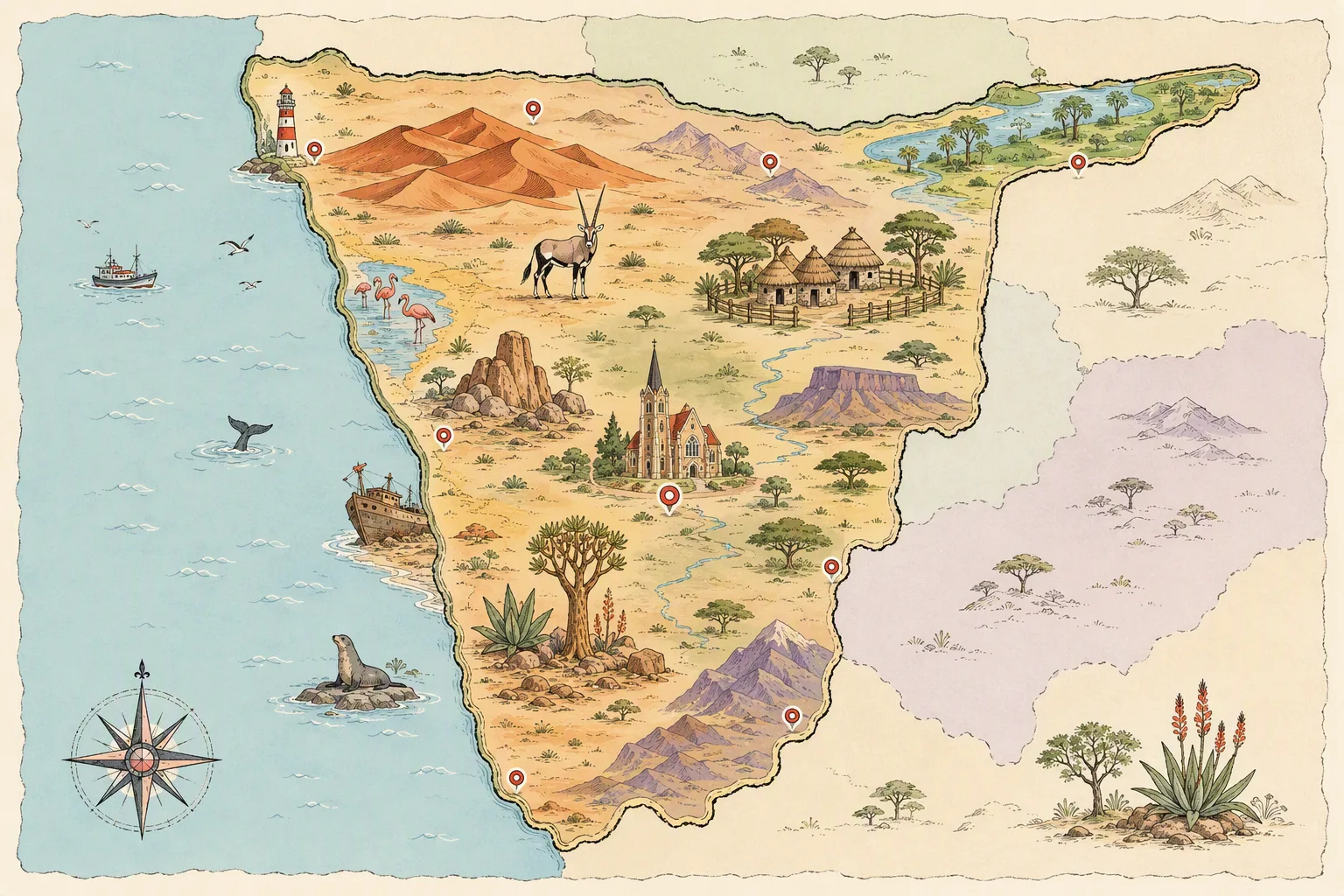 خريطة مرسومة بأسلوب فني لـ Namibia