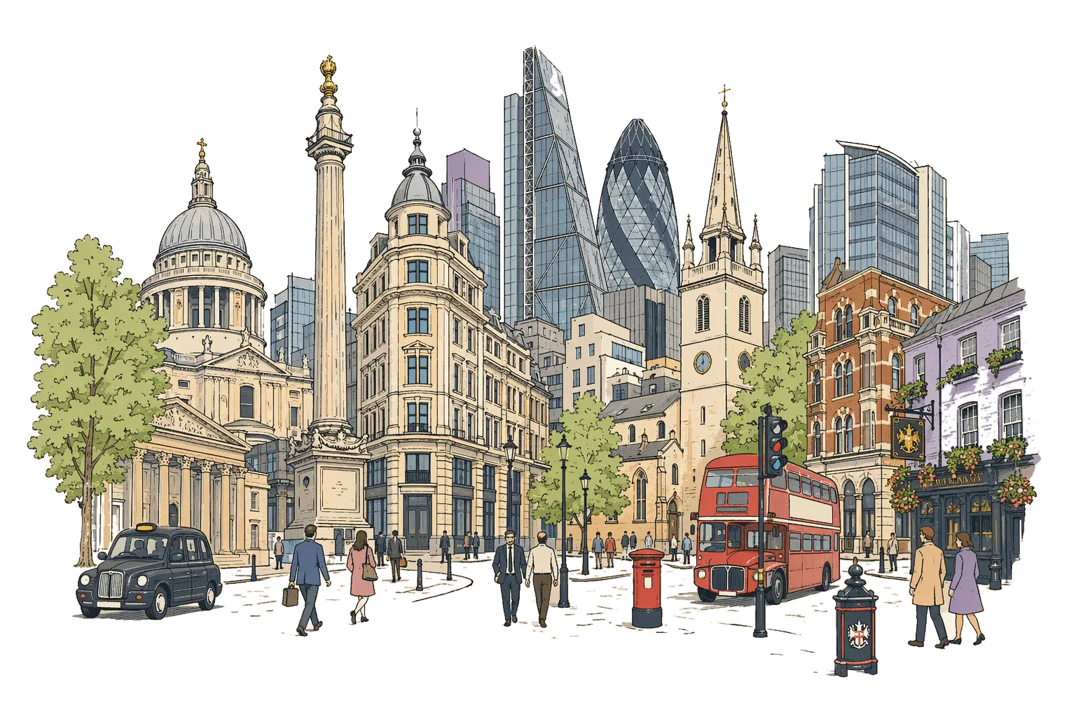 Editorial illustration of The City (City of London), London