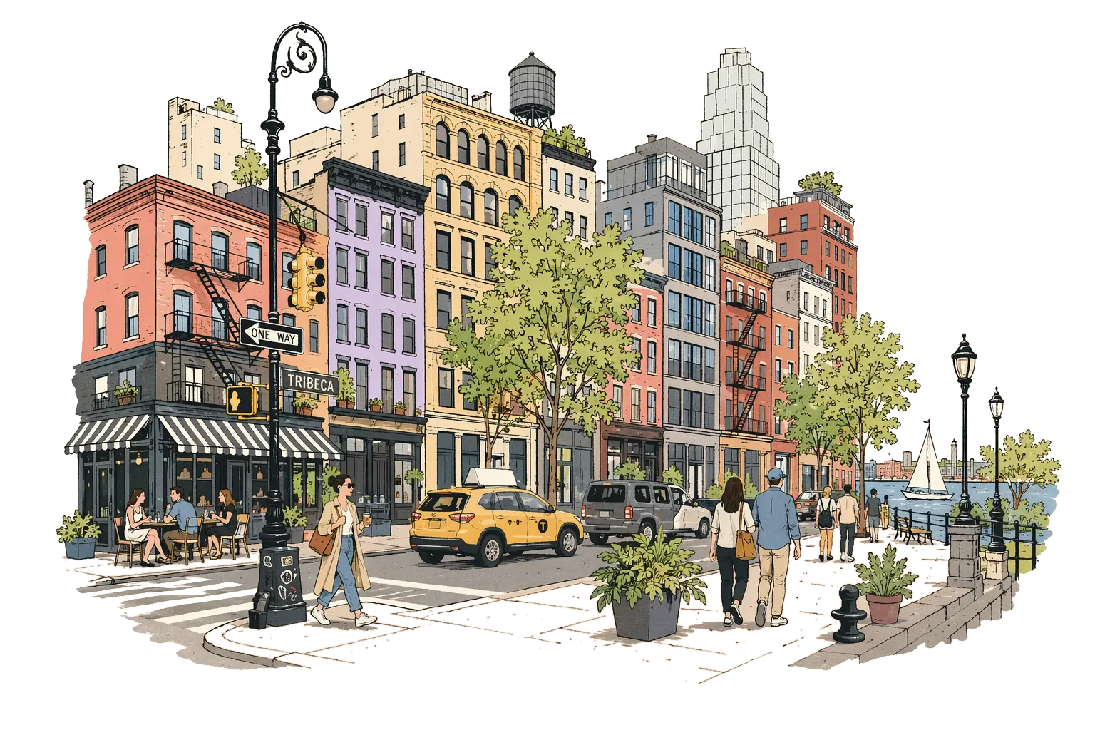 Editorial illustration of Tribeca, New York