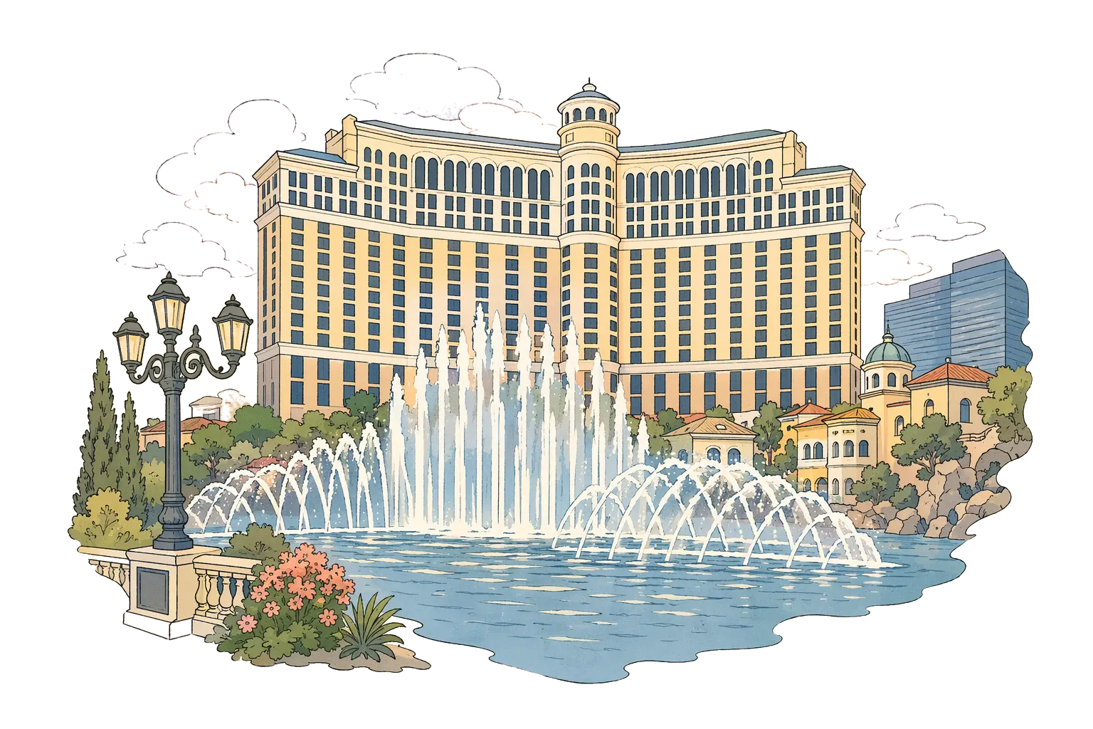 Editorial illustration of Bellagio Fountains