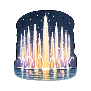 Hand-drawn illustration of نافورة دبي