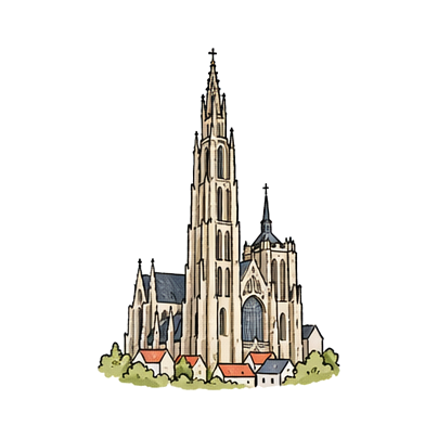 Hand-drawn illustration of Kathedraal van Onze-Lieve-Vrouw Antwerpen