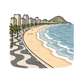 Hand-drawn illustration of Praia de Copacabana