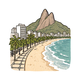 Hand-drawn illustration of Praia de Ipanema