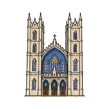 Hand-drawn illustration of Notre-Dame Basilica Montreal
