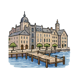 Hand-drawn illustration of Old Port of Montreal