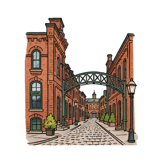 Hand-drawn illustration of Distillery District