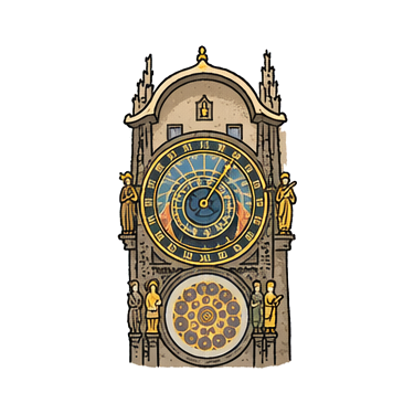 Hand-drawn illustration of Zegar Astronomiczny w Pradze