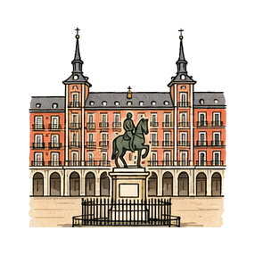 Hand-drawn illustration of Plaza Mayor
