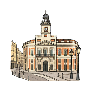 Hand-drawn illustration of Puerta del Sol