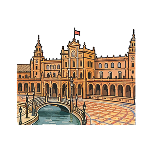 Hand-drawn illustration of Plaza de España