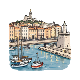 Hand-drawn illustration of Vieux-Port