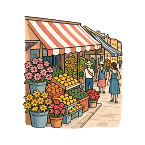 Hand-drawn illustration of Cours Saleya