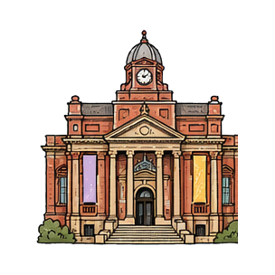 Hand-drawn illustration of Manchester Art Gallery