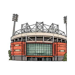 Hand-drawn illustration of Old Trafford