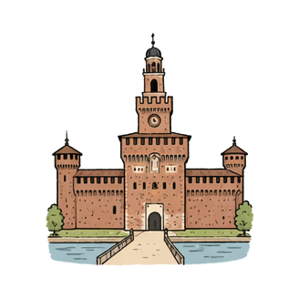 Hand-drawn illustration of Sforza Castle