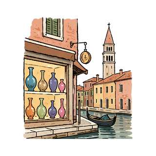 Hand-drawn illustration of Murano