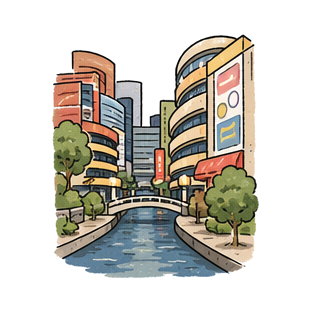 Hand-drawn illustration of キャナルシティ博多