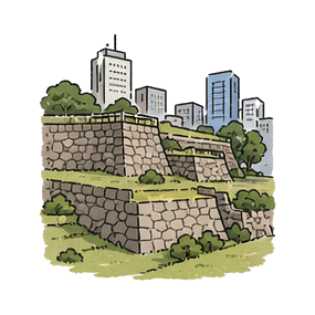 Hand-drawn illustration of 福岡城跡