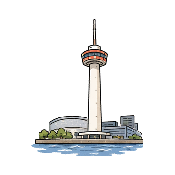 Hand-drawn illustration of 福岡タワー