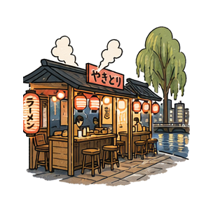 Hand-drawn illustration of 中洲屋台