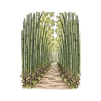 Hand-drawn illustration of 嵐山竹林
