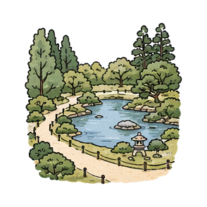 Hand-drawn illustration of Shinjuku Gyoen National Garden