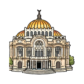 Hand-drawn illustration of Palacio de Bellas Artes