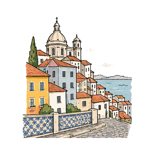 Hand-drawn illustration of Alfama