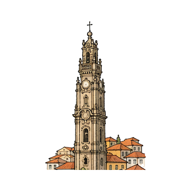 Hand-drawn illustration of Torre dos Clérigos