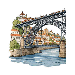 Hand-drawn illustration of Ponte Dom Luís I