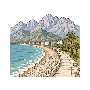 Hand-drawn illustration of Konyaaltı Plajı