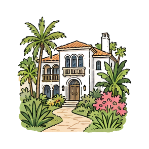 Hand-drawn illustration of Bonnet House