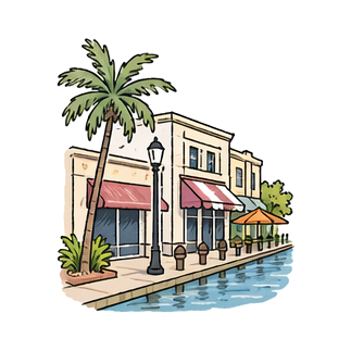 Hand-drawn illustration of Las Olas Boulevard