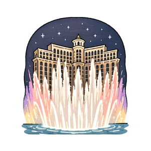 Hand-drawn illustration of Bellagio Fountains