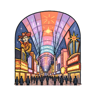 Hand-drawn illustration of Fremont Street Experience
