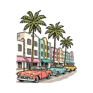 Hand-drawn illustration of Ocean Drive