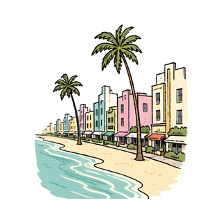 Hand-drawn illustration of South Beach Miami