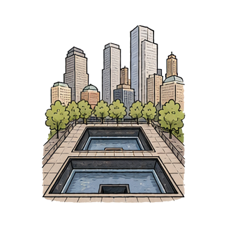 Hand-drawn illustration of 9/11 Memorial